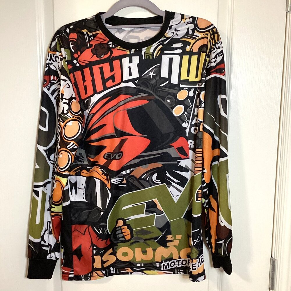 Evo Motorcycle Long Sleeve T-Shirt Graphic Top Size L Jersey Motor Bike Racing